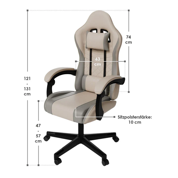 Gamingstoel / Bureaustoel HyperSeat - Beige / Lichtgrijs - Afbeelding 7