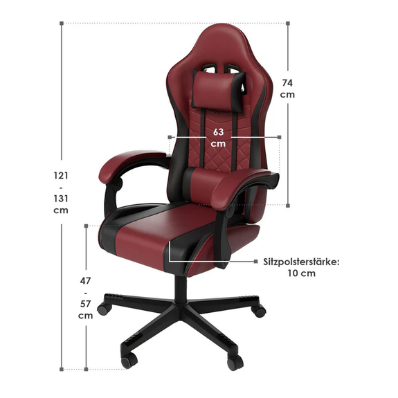 Gamingstoel / Bureaustoel HyperSeat - Bordeaux / Zwart - Afbeelding 7