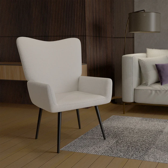 Oorfauteuil / Relaxfauteuil Odense - Beige - Bouclé Stof - Afbeelding 2