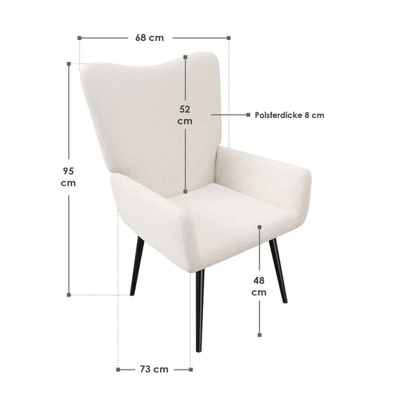 Oorfauteuil / Relaxfauteuil Odense - Beige - Bouclé Stof - Afbeelding 7