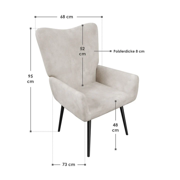 Oorfauteuil / Relaxfauteuil Odense - Beige - Corduroy Stof - Afbeelding 7