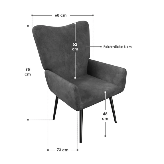 Oorfauteuil / Relaxfauteuil Odense - Grijs - Corduroy Stof - Afbeelding 7