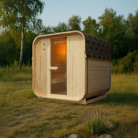 Vierkante Barrelsauna Nolvik - Incl. Toebehoren - 180x185 x194 cm - Afbeelding 2