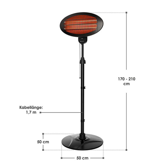 Infraroodstraler / Staande Heater / Terrasverwarmer - 2000W - Zwart - Afbeelding 7