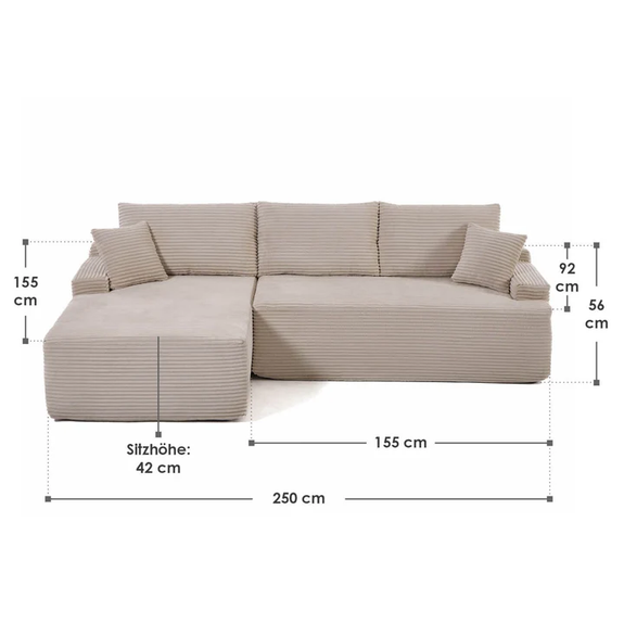 Coredo Bank - Corduroy bekleding - Links - Taupe - Afbeelding 7