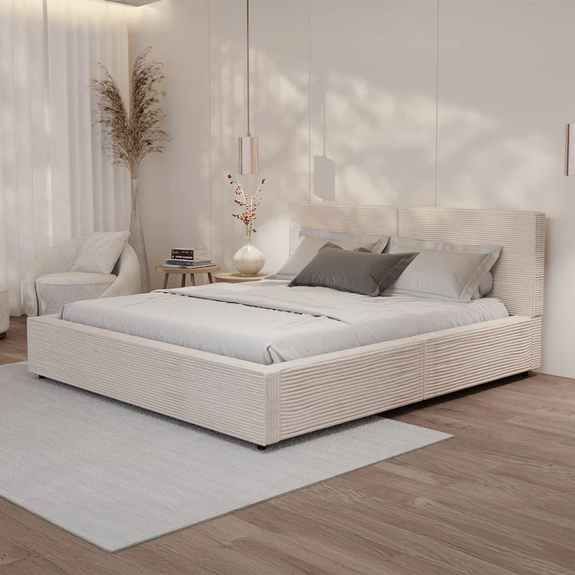 Gestoffeerd Bed Salerno - Corduroy - 180x200cm - Beige - Afbeelding 2