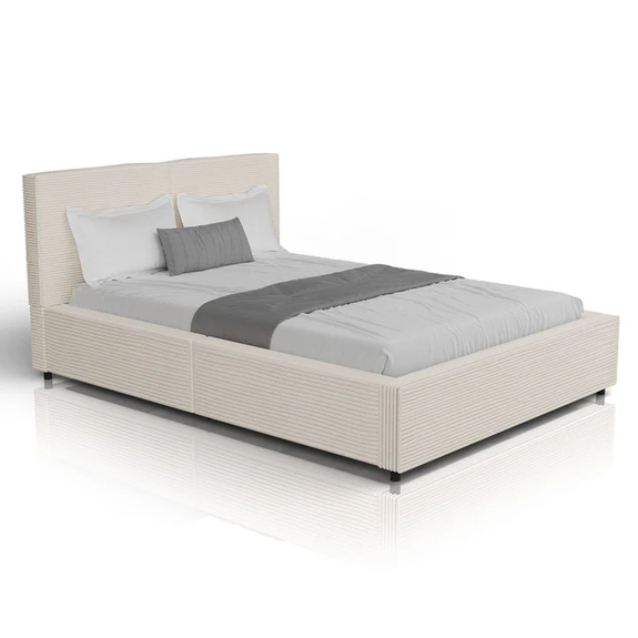 Gestoffeerd Bed Salerno - Corduroy - 140x200cm - Beige - Afbeelding 1