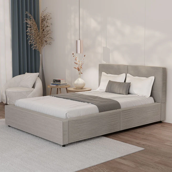 Gestoffeerd Bed Salerno - Corduroy - 140x200cm - Taupe - Afbeelding 2