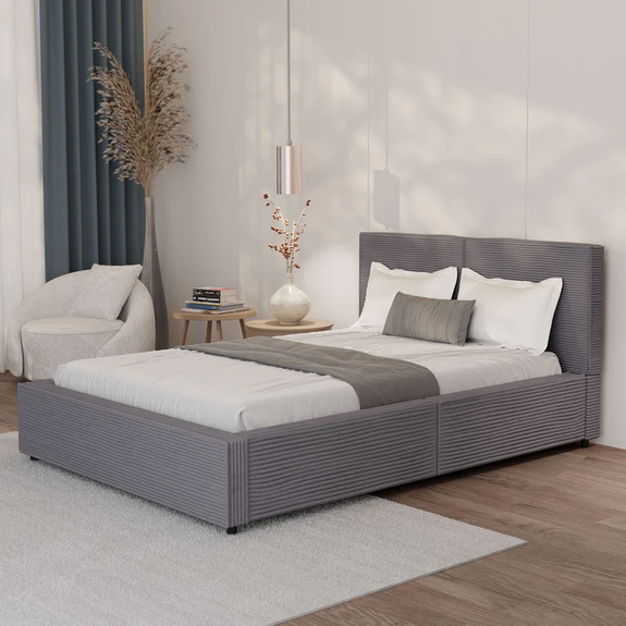 Gestoffeerd Bed Salerno - Corduroy - 140x200cm - Grijs - Afbeelding 2