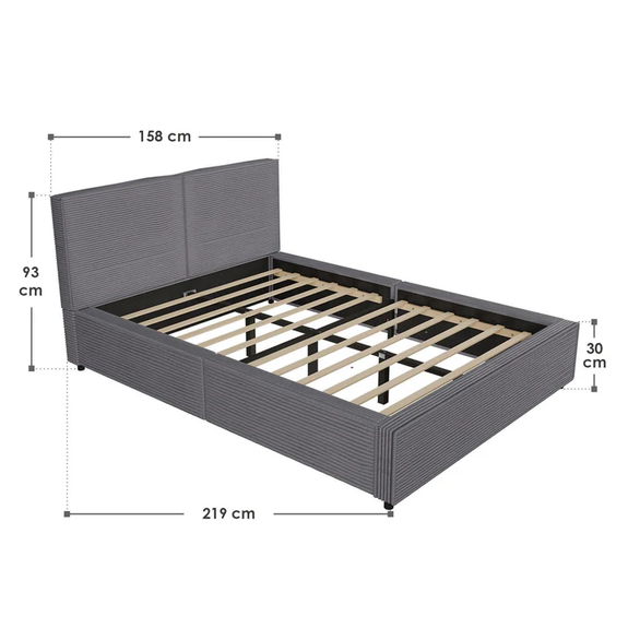 Gestoffeerd Bed Salerno - Corduroy - 140x200cm - Grijs - Afbeelding 7