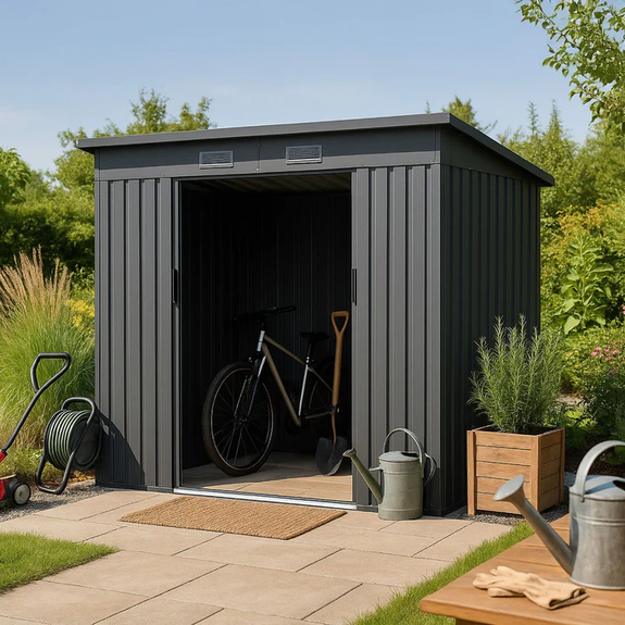 Metalen gereedschapsschuur / Tuinschuur / Berging M - Incl. Funderingsframe - Donkergrijs - Afbeelding 2