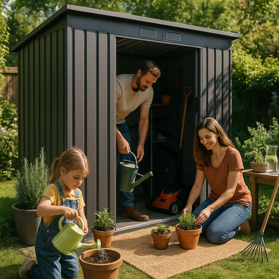 Metalen gereedschapsschuur / Tuinschuur / Berging M - Incl. Funderingsframe - Donkergrijs - Afbeelding 3