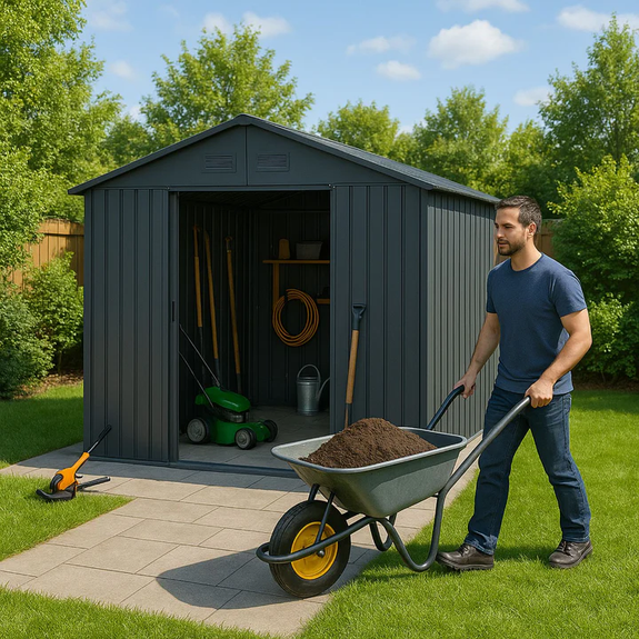 Metalen gereedschapsschuur / Tuinschuur / Berging XL - Incl. Funderingsframe - Donkergrijs - Afbeelding 3