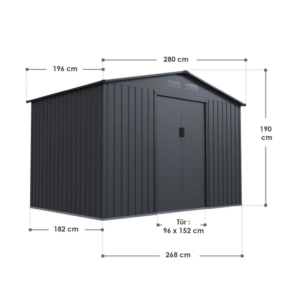 Metalen gereedschapsschuur / Tuinschuur / Berging XL - Incl. Funderingsframe - Donkergrijs - Afbeelding 7