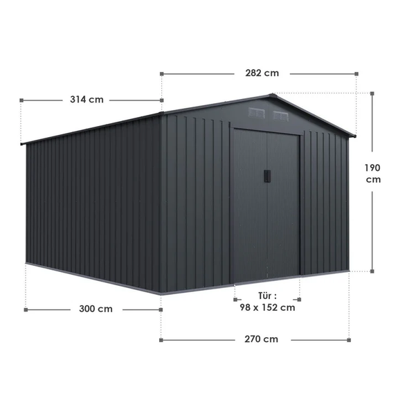 Metalen gereedschapsschuur / Tuinschuur / Berging XXL - Incl. Funderingsframe - Donkergrijs - Afbeelding 7