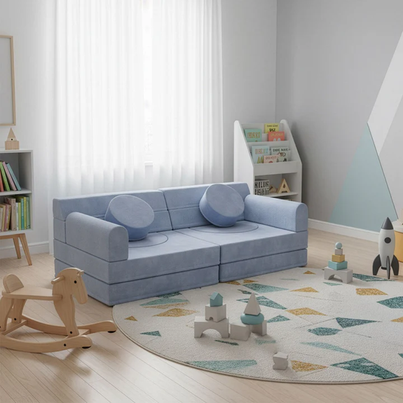Kinderbank Kayo - Corduroy - Incl. Kussens - Lichtblauw - Afbeelding 2