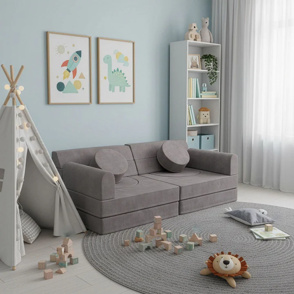Kinderbank Kayo - Corduroy - Incl. Kussens - Lichtgrijs - Afbeelding 2