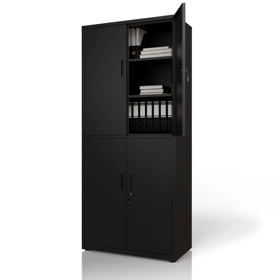 Metalen Archiefkast / Kantoorkast - Incl. slot en 2 sleutels - Zwart - Afbeelding 1