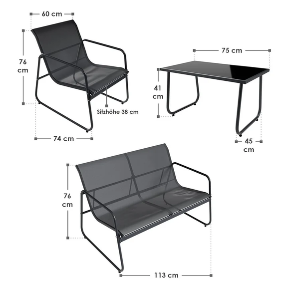 Tuinset / Tuinmeubelset / Loungeset Genua - 4-delig - Antraciet - Afbeelding 7