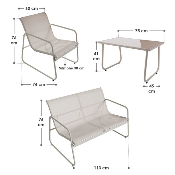 Tuinset / Tuinmeubelset / Loungeset Genua - 4-delig - Zand - Afbeelding 7