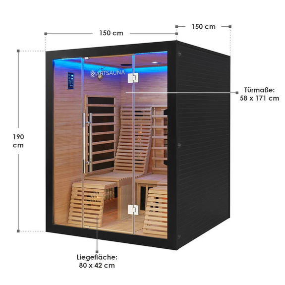 Infraroodcabine Helsinki - 150x150x190cm - Dubbele Technologie - 2 tot 3 personen - Zwart - Afbeelding 8