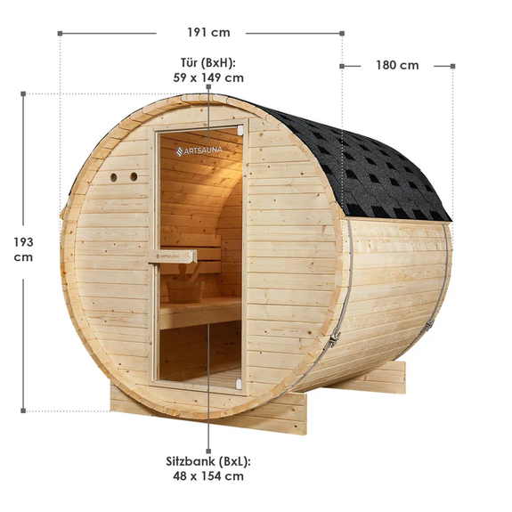 Barrelsauna Spitsbergen - Incl. saunakachel - Ø 190 cm - 3,6 - 8 kW - 2 tot 6 personen - 191x193x180 cm - Afbeelding 21