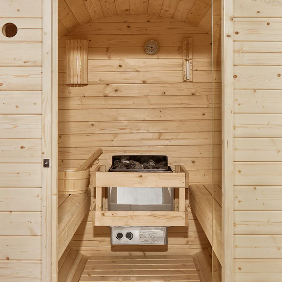 Barrelsauna Spitsbergen - Incl. saunakachel - Ø 190 cm - 3,6 - 8 kW - 2 tot 6 personen - 191x193x180 cm - Afbeelding 13