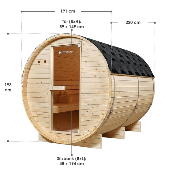 Barrelsauna Spitsbergen - Incl. saunakachel - Ø 190 cm - 3,6 - 8 kW - 2 tot 6 personen - Afbeelding 21