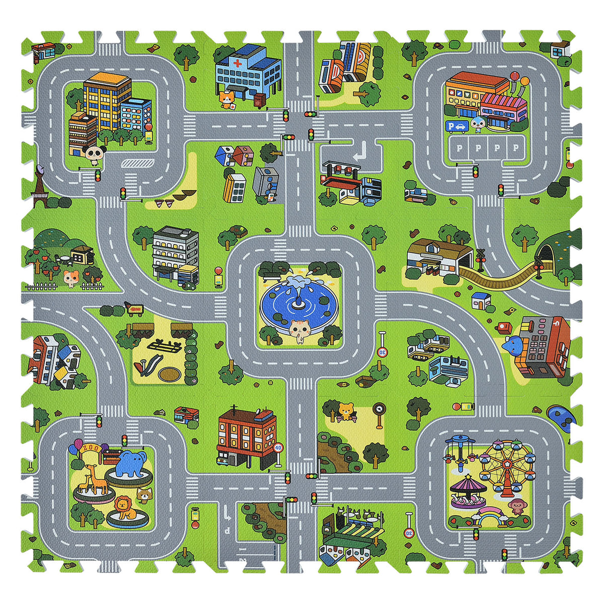 Kinderpuzzelmat - Jascha - 9-delig - Stad met straten design