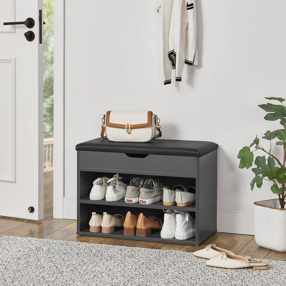 Schoenenkast / schoenenrek 2 vakken - 60 x 30 x 44 cm - Donkergrijs - Afbeelding 2