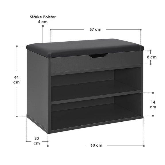 Schoenenkast / schoenenrek 2 vakken - 60 x 30 x 44 cm - Donkergrijs - Afbeelding 10