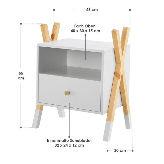Nachtkastje Jamie - wit/houtkleur - 1 lade - Afbeelding 9