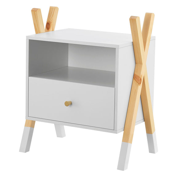 Nachtkastje Jamie - wit/houtkleur - 1 lade - Afbeelding 1