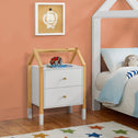 Houten Nachtkastje / Kindernachtkastje Enny - Wit / Houtkleur - 2 Lades