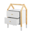 Houten Nachtkastje / Kindernachtkastje Enny - Wit / Houtkleur - 2 Lades