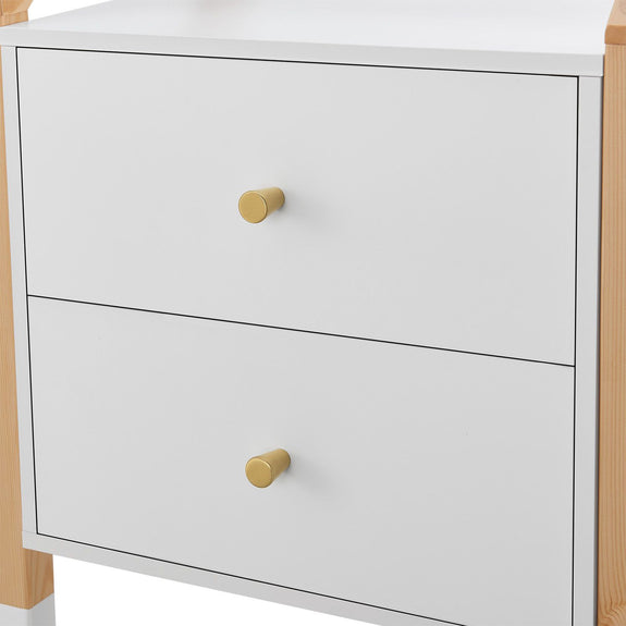 Houten Nachtkastje / Kindernachtkastje Enny - Wit / Houtkleur - 2 Lades - Afbeelding 6
