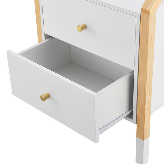 Houten Nachtkastje / Kindernachtkastje Enny - Wit / Houtkleur - 2 Lades - Afbeelding 7