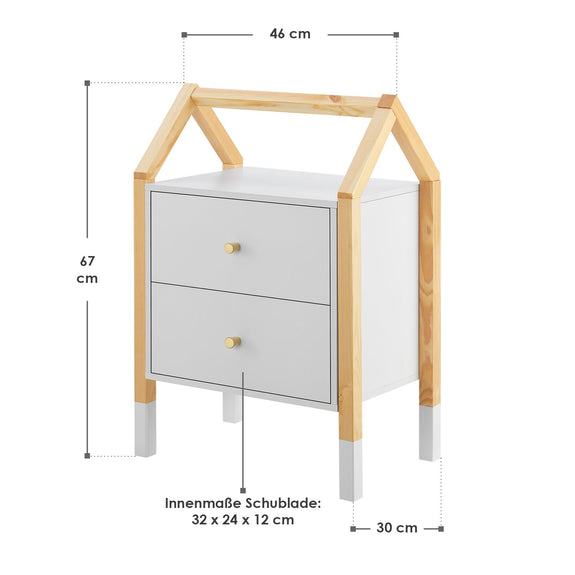 Houten Nachtkastje / Kindernachtkastje Enny - Wit / Houtkleur - 2 Lades - Afbeelding 10