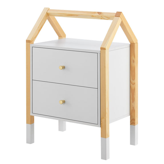 Houten Nachtkastje / Kindernachtkastje Enny - Wit / Houtkleur - 2 Lades - Afbeelding 1