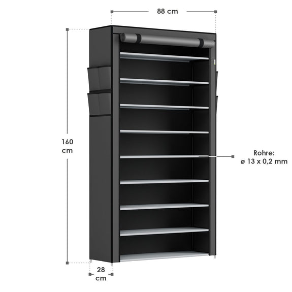 Schoenenkast / Schoenenrek L - 9 Niveaus - Stof - Grijs - Incl. Zijvakken - Afbeelding 12