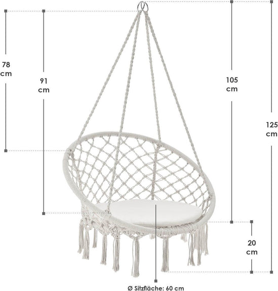 Eenpersoons Hangstoel Cadras - Beige - 105 x 60 cm - Incl. Zitkussen - Afbeelding 6