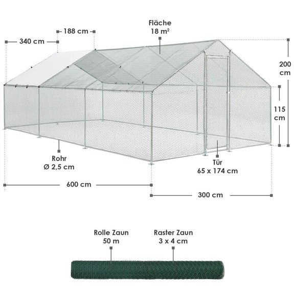 Kippenren / Kippenhok - HLS25T - 300 x 600 x 200 cm - Afbeelding 18