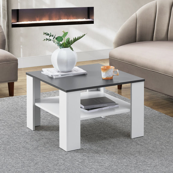 Houten Salontafel - 60 x 60 cm - Wit / Grijs - 2 Niveaus - Afbeelding 2