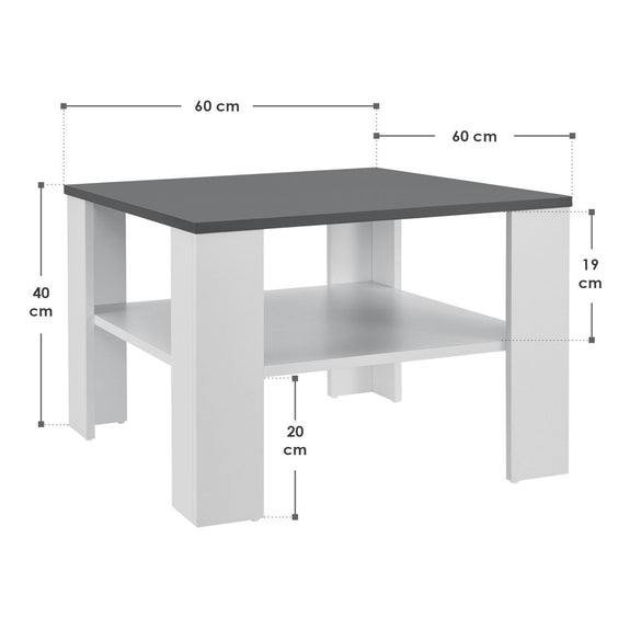 Houten Salontafel - 60 x 60 cm - Wit / Grijs - 2 Niveaus - Afbeelding 8