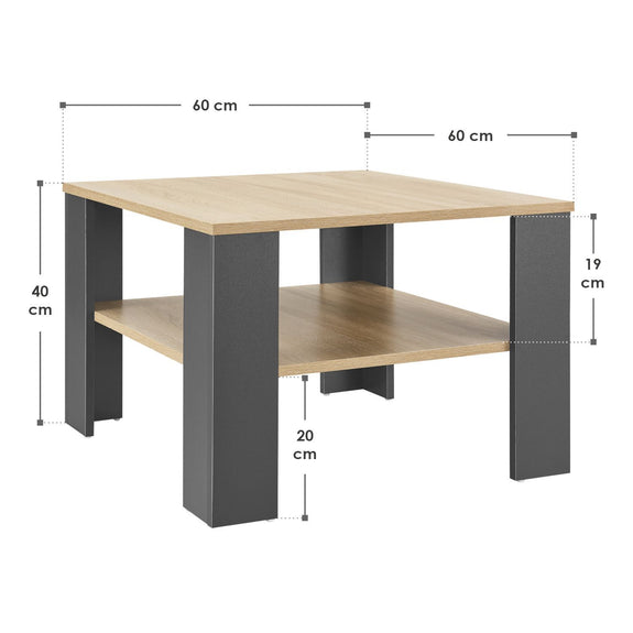 Houten Salontafel - 60 x 60 cm - Donkergrijs / Houtkleur - 2 Niveaus - Afbeelding 8