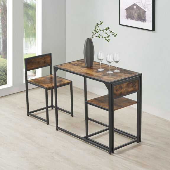 Industriële Eettafel met Stoelen - 3-delig - Donkere Houtlook - Afbeelding 2