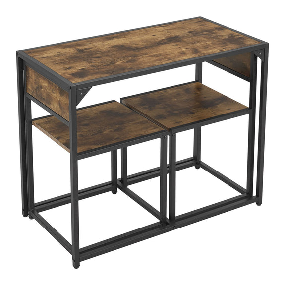 Industriële Eettafel met Stoelen - 3-delig - Donkere Houtlook - Afbeelding 3