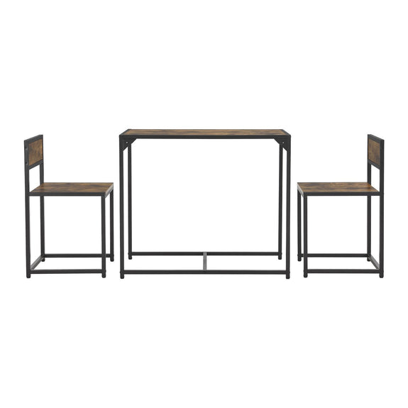 Industriële Eettafel met Stoelen - 3-delig - Donkere Houtlook - Afbeelding 4