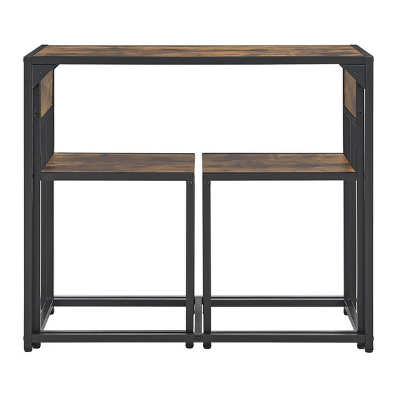 Industriële Eettafel met Stoelen - 3-delig - Donkere Houtlook - Afbeelding 5