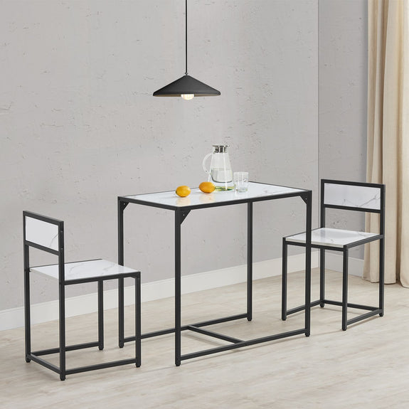 Industriële Eettafel met Stoelen - 3-delig - Marmerlook - Afbeelding 15